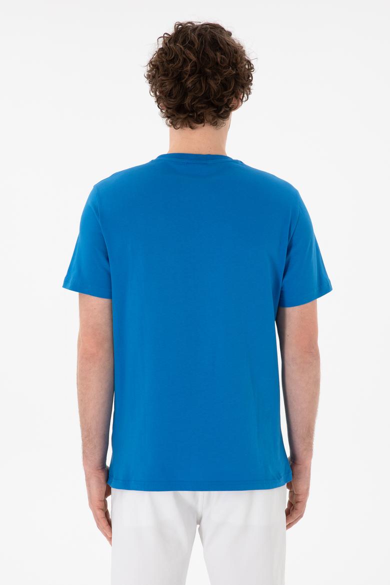 Erkek Regular Fit Bisiklet Yaka Kobalt Mavi Basic Tişört - 50305928247