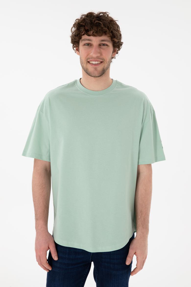 Erkek Long Fit Bisiklet Yaka Su Yeşili Basic Tişört - 50305988088