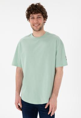 Erkek Long Fit Bisiklet Yaka Su Yeşili Basic Tişört - 50305988088