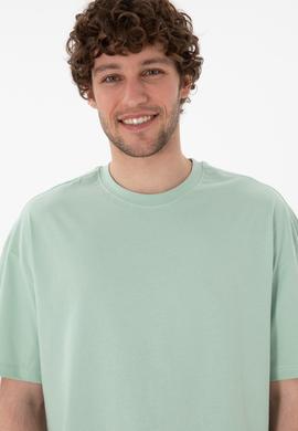 Erkek Long Fit Bisiklet Yaka Su Yeşili Basic Tişört - 50305988088