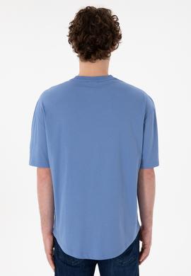 Erkek Long Fit Bisiklet Yaka Koyu Mavi Basic Tişört - 50305988118