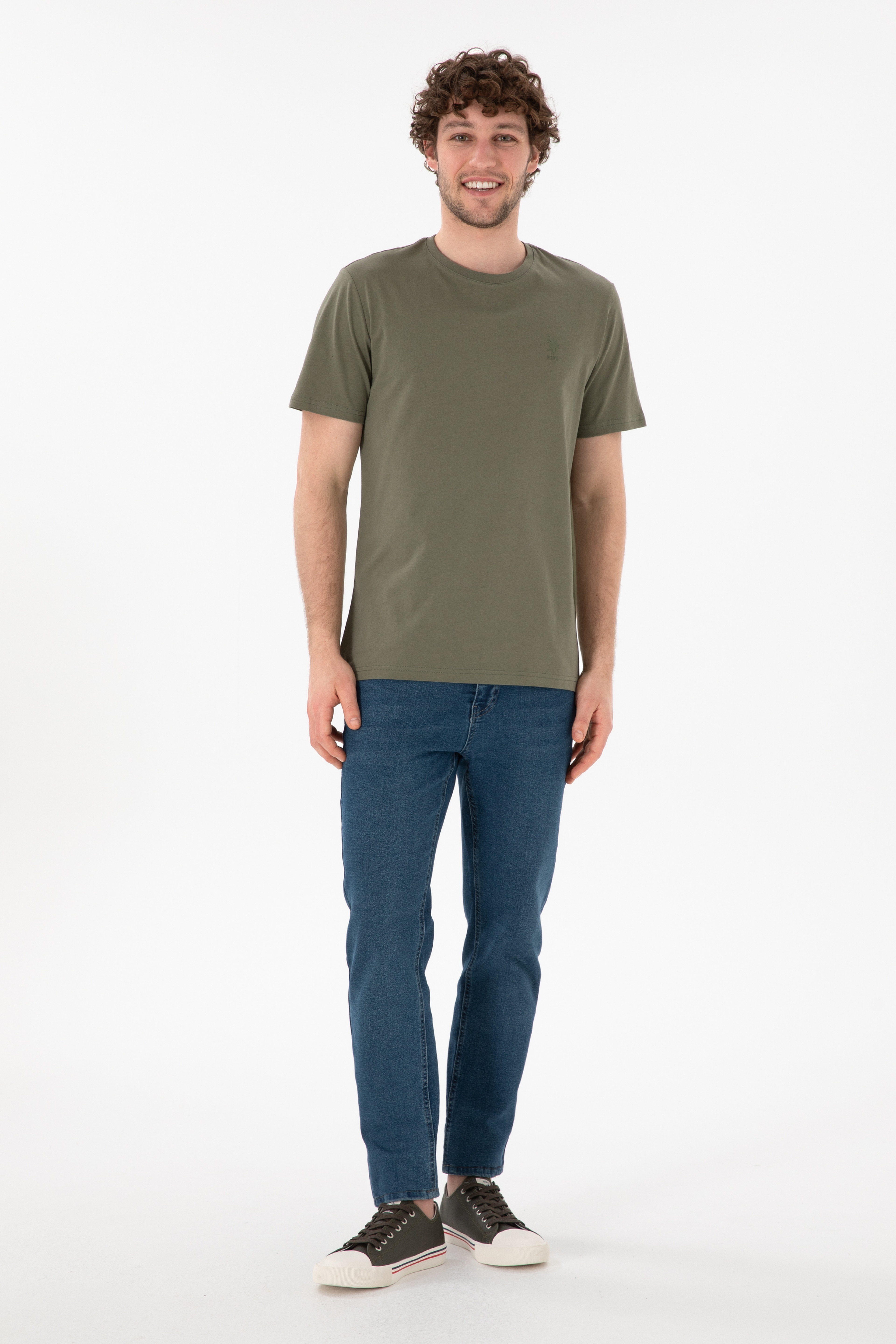 Erkek Regular Fit Bisiklet Yaka Haki Basic Tişört - Image 5