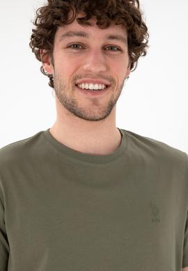 Erkek Regular Fit Bisiklet Yaka Haki Basic Tişört - 50305924159