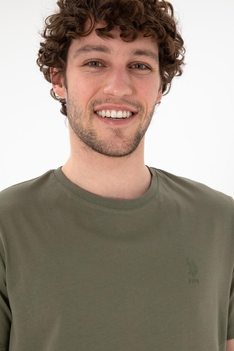 Erkek Regular Fit Bisiklet Yaka Haki Basic Tişört - 50305924159