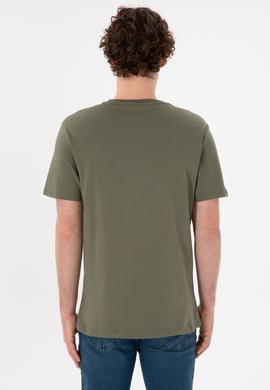 Erkek Regular Fit Bisiklet Yaka Haki Basic Tişört - 50305924159