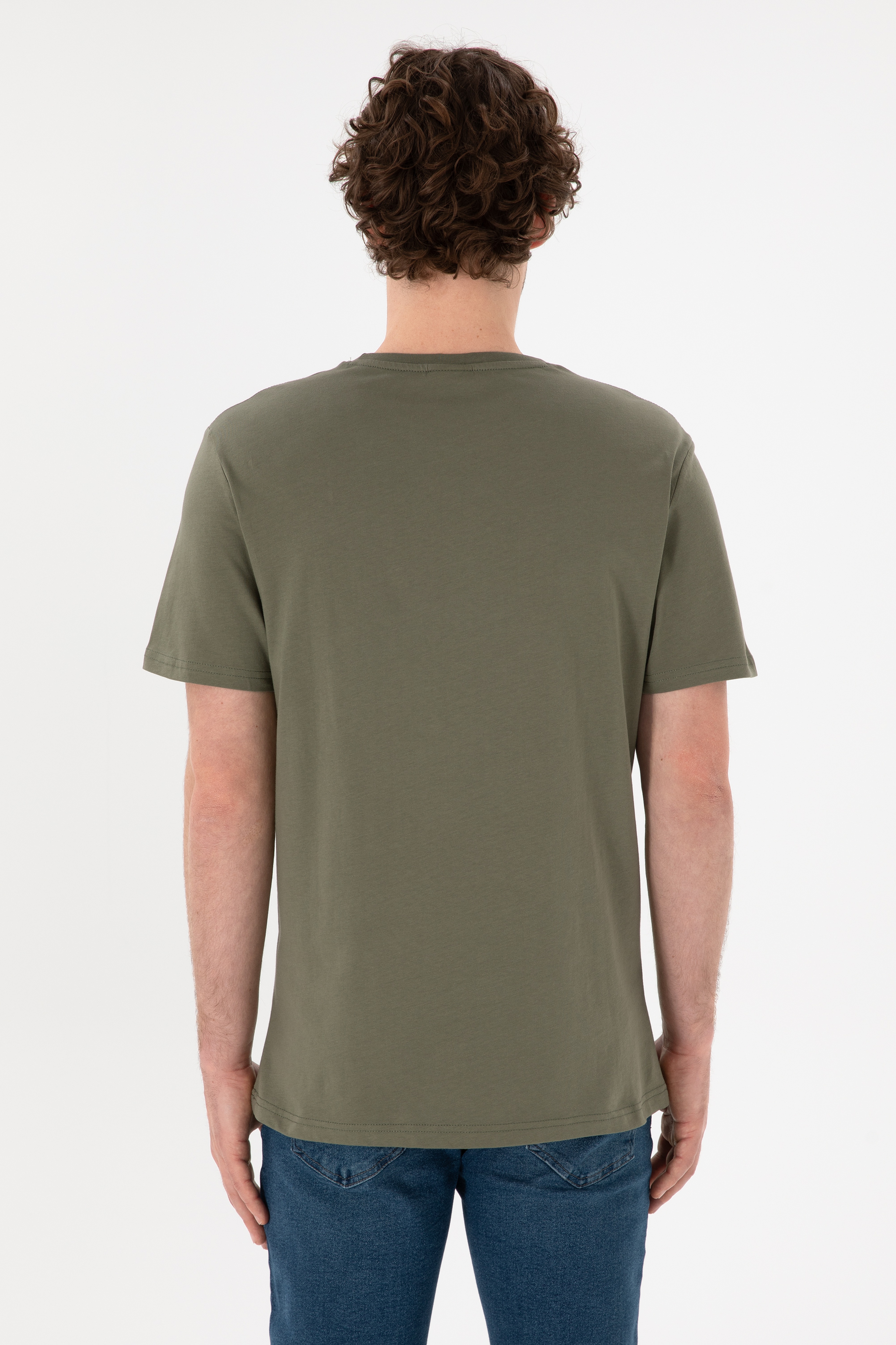 Erkek Regular Fit Bisiklet Yaka Haki Basic Tişört - Image 6