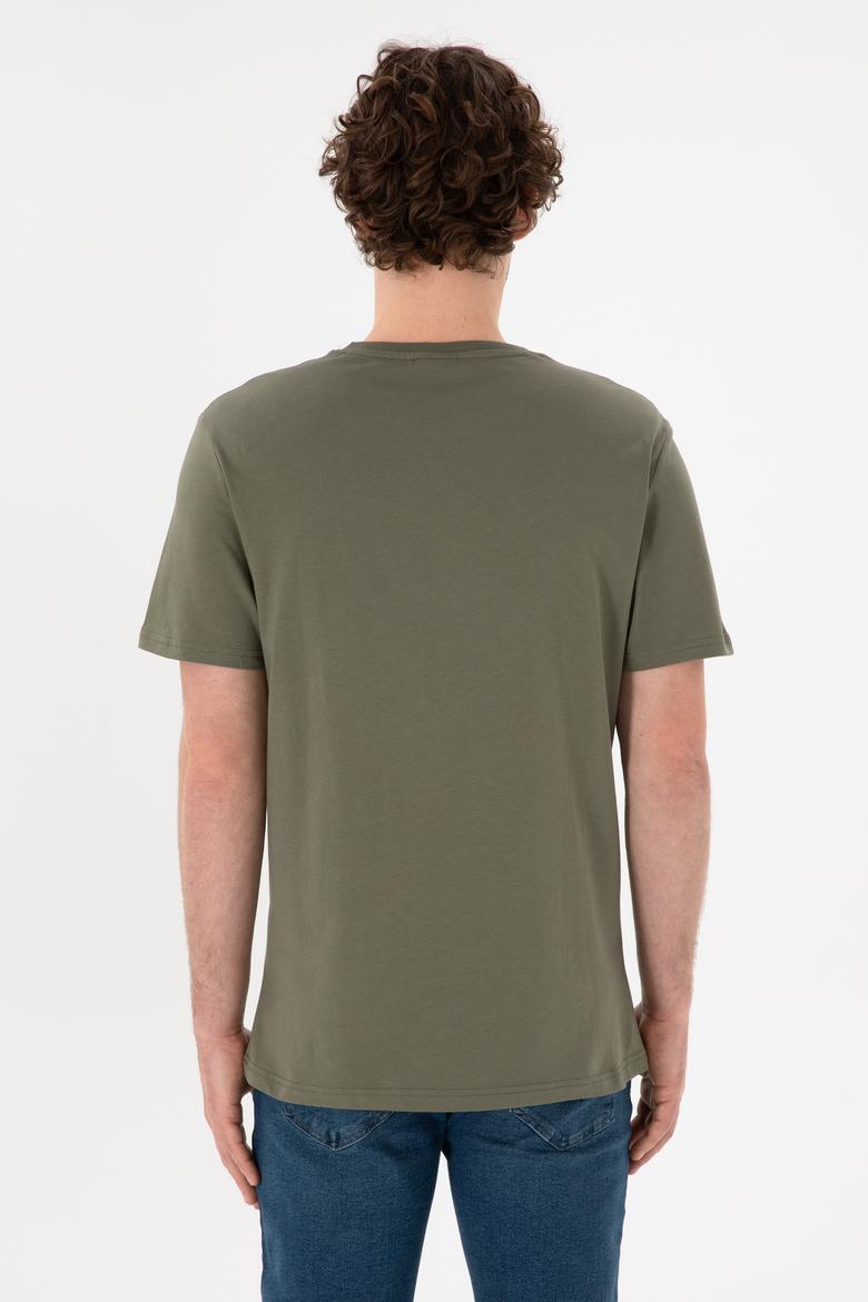 Erkek Regular Fit Bisiklet Yaka Haki Basic Tişört - 50305924159