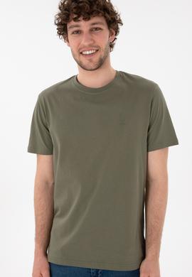 Erkek Regular Fit Bisiklet Yaka Haki Basic Tişört - 50305924159