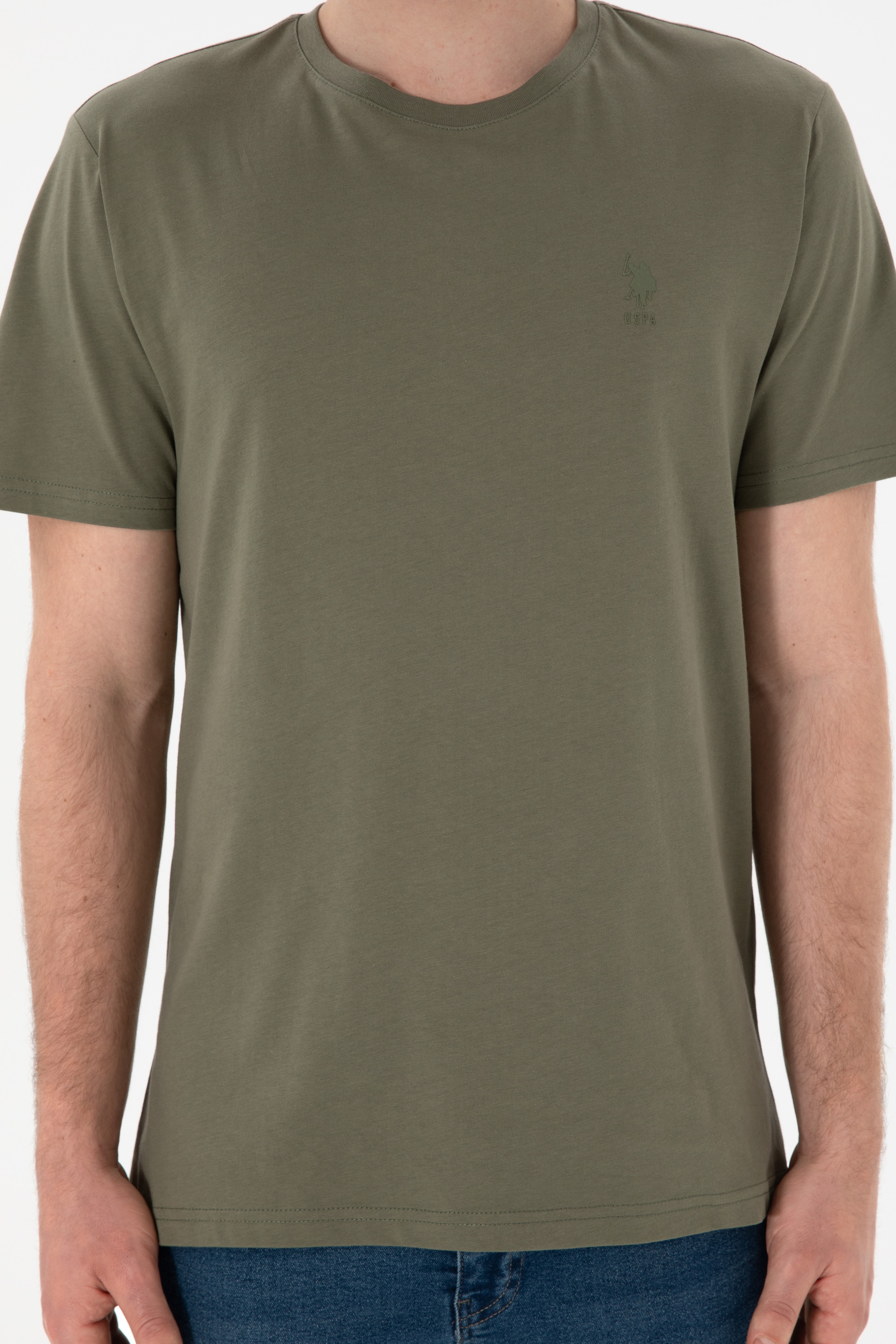 Erkek Regular Fit Bisiklet Yaka Haki Basic Tişört - Image 7