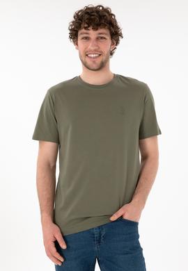 Erkek Regular Fit Bisiklet Yaka Haki Basic Tişört - 50305924159