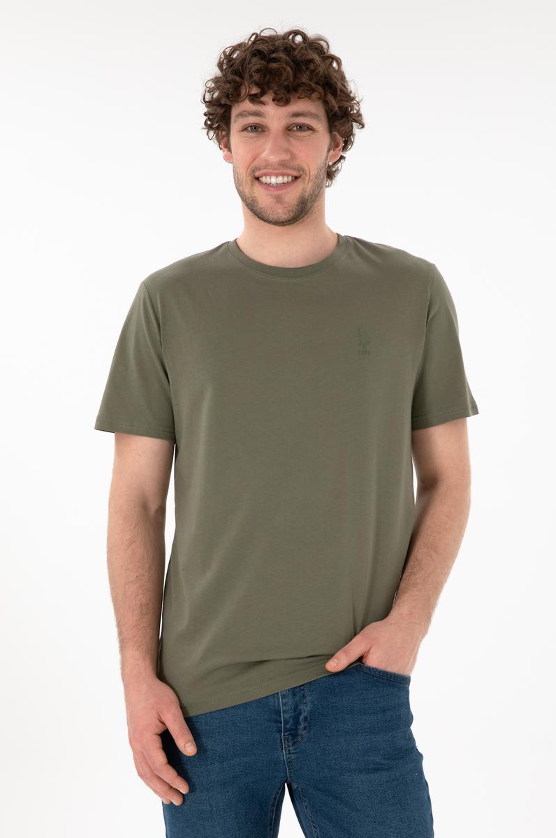 Erkek Regular Fit Bisiklet Yaka Haki Basic Tişört