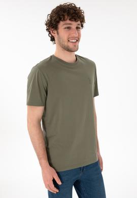 Erkek Regular Fit Bisiklet Yaka Haki Basic Tişört - 50305924159