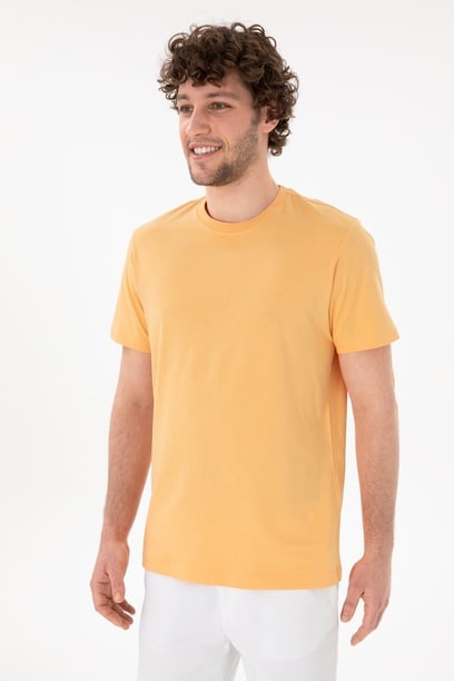 Erkek Regular Fit Bisiklet Yaka Turuncu Basic Tişört