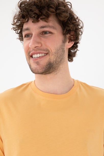 Erkek Regular Fit Bisiklet Yaka Turuncu Basic Tişört