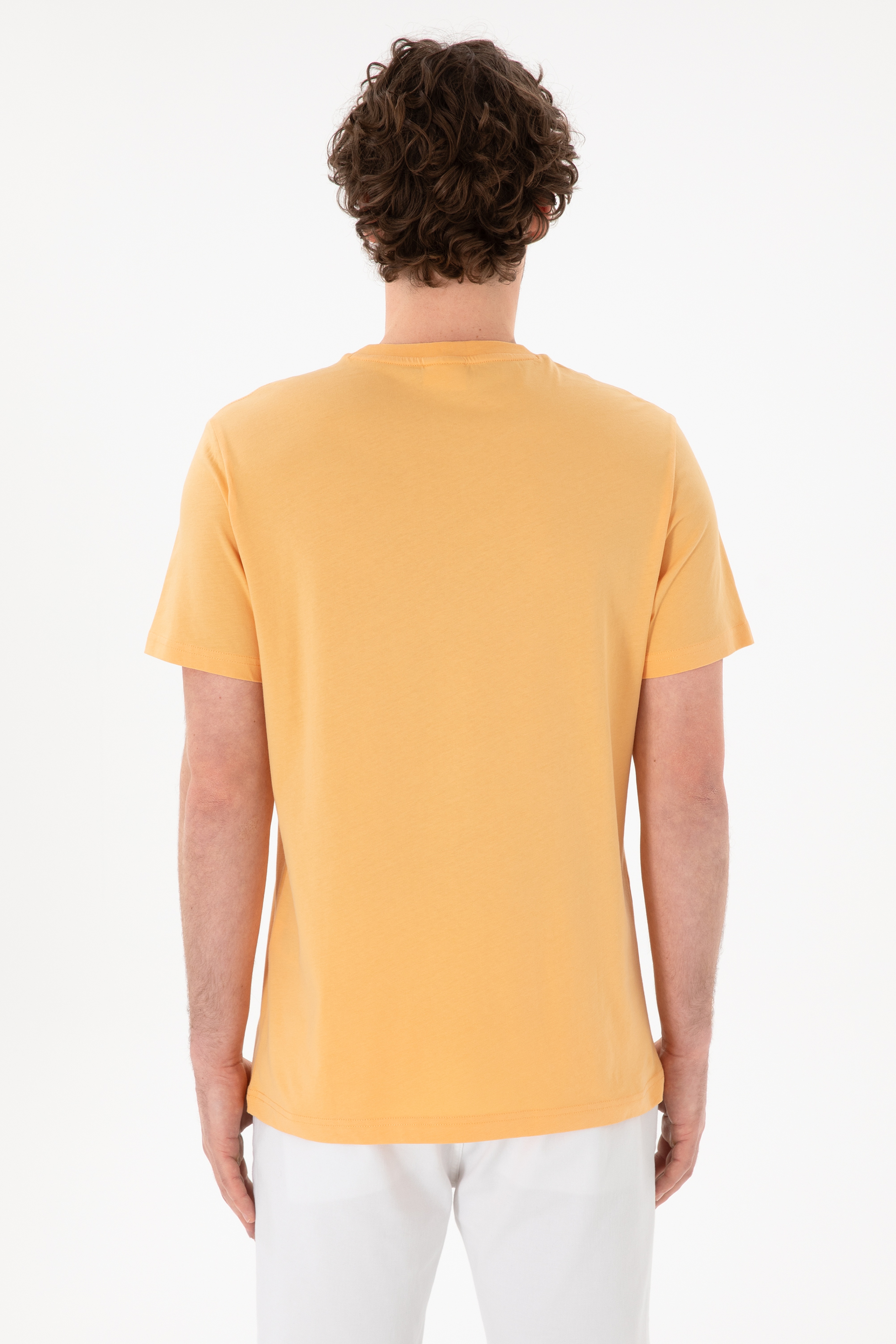 Erkek Regular Fit Bisiklet Yaka Turuncu Basic Tişört - Image 6