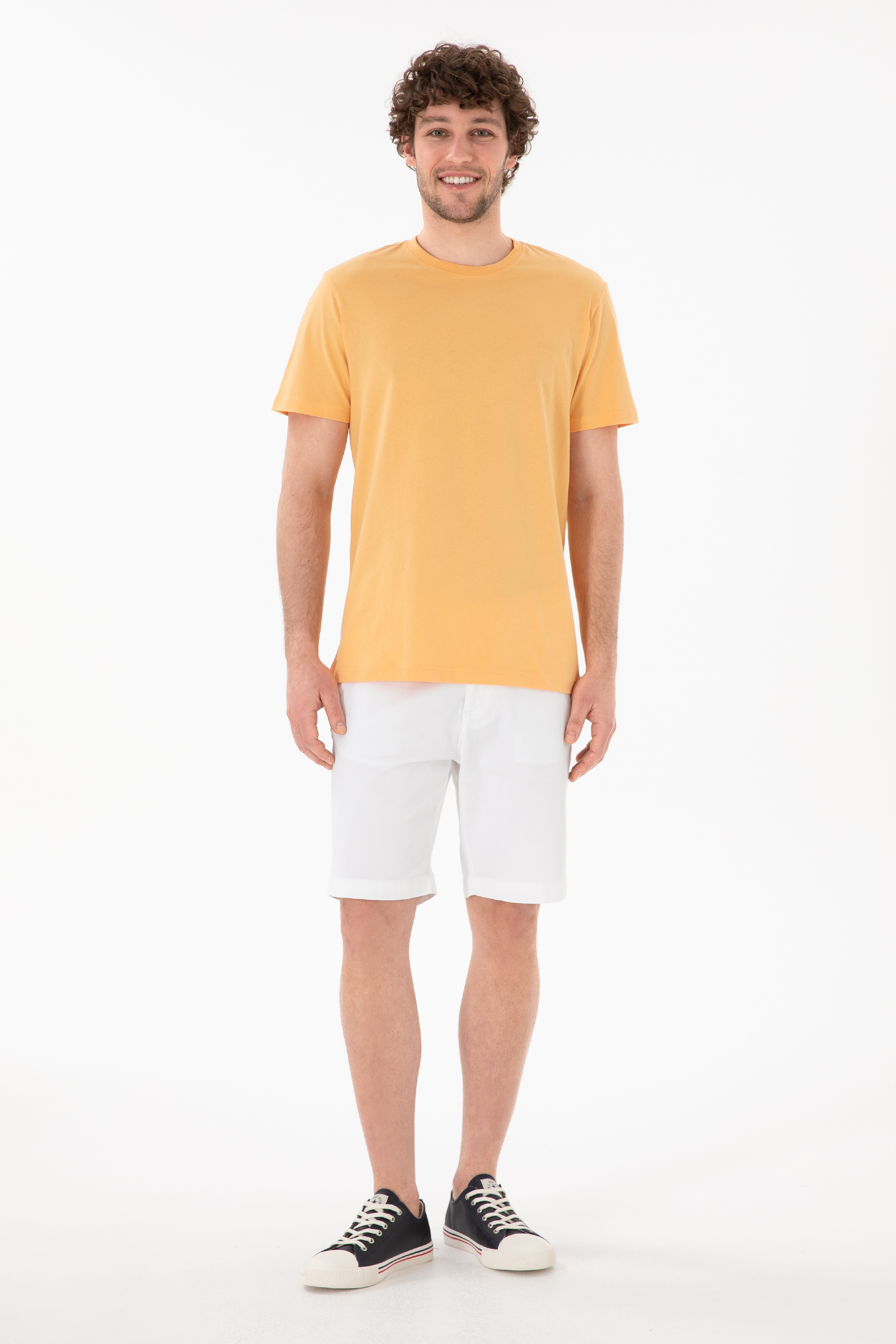 Erkek Regular Fit Bisiklet Yaka Turuncu Basic Tişört - Image 5