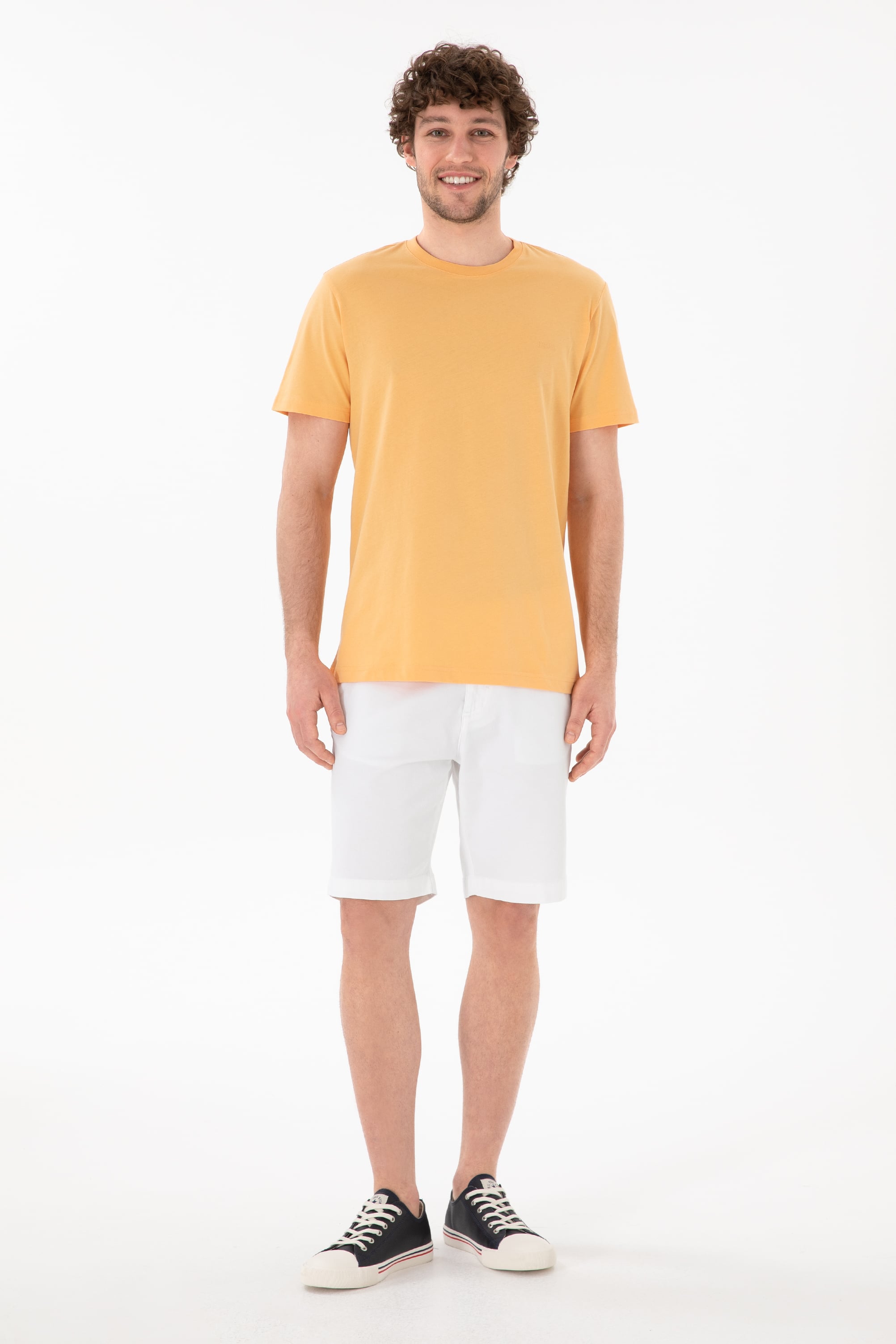 Erkek Regular Fit Bisiklet Yaka Turuncu Basic Tişört