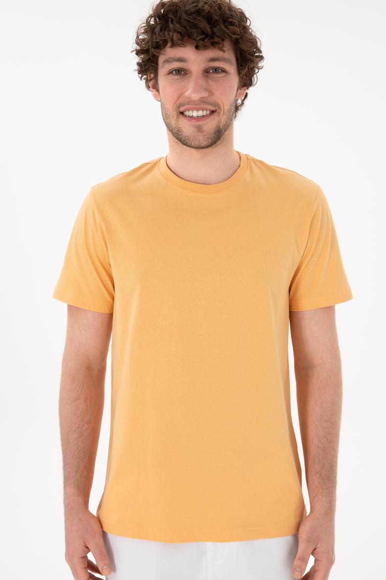 Erkek Regular Fit Bisiklet Yaka Turuncu Basic Tişört - 50305928197