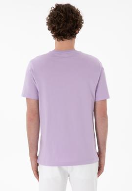 Erkek Regular Fit Bisiklet Yaka Lila Basic Tişört - 50305928066