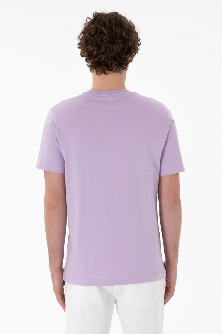 Erkek Regular Fit Bisiklet Yaka Lila Basic Tişört - 50305928066