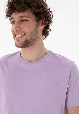 Erkek Regular Fit Bisiklet Yaka Lila Basic Tişört - 50305928066