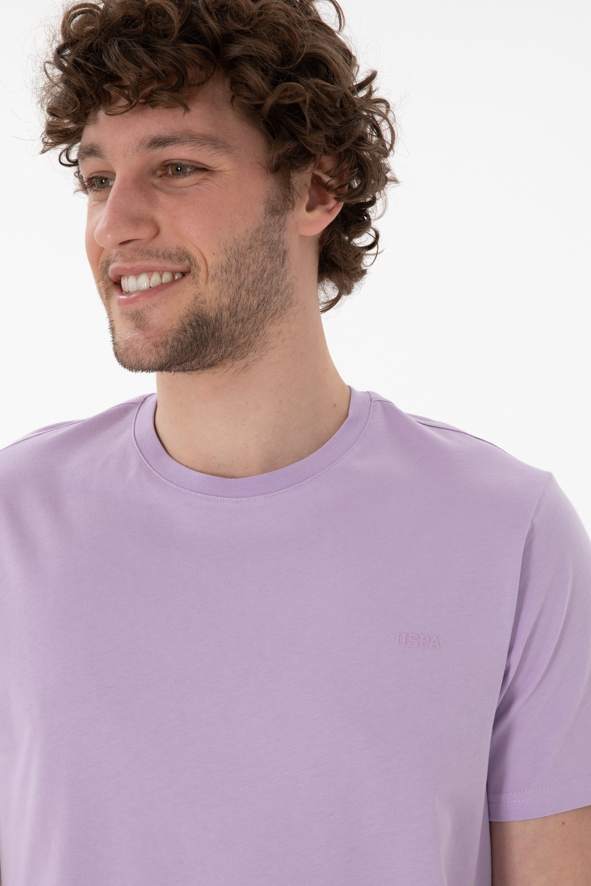 Erkek Regular Fit Bisiklet Yaka Lila Basic Tişört