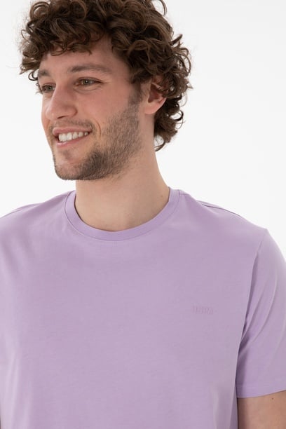 Erkek Regular Fit Bisiklet Yaka Lila Basic Tişört