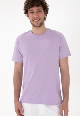 Erkek Regular Fit Bisiklet Yaka Lila Basic Tişört - 50305928066