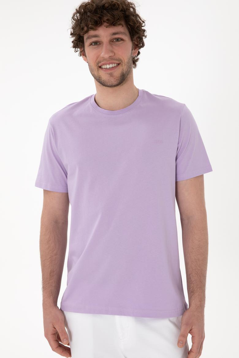 Erkek Regular Fit Bisiklet Yaka Lila Basic Tişört - 50305928066