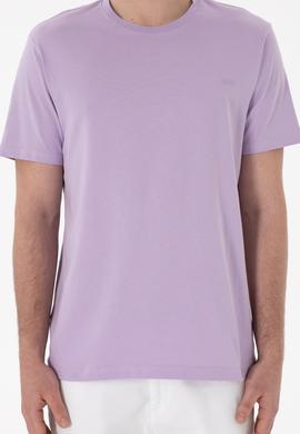 Erkek Regular Fit Bisiklet Yaka Lila Basic Tişört - 50305928066