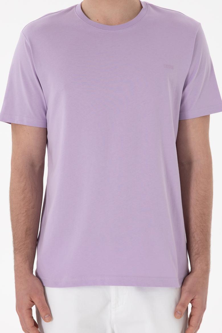 Erkek Regular Fit Bisiklet Yaka Lila Basic Tişört - 50305928066