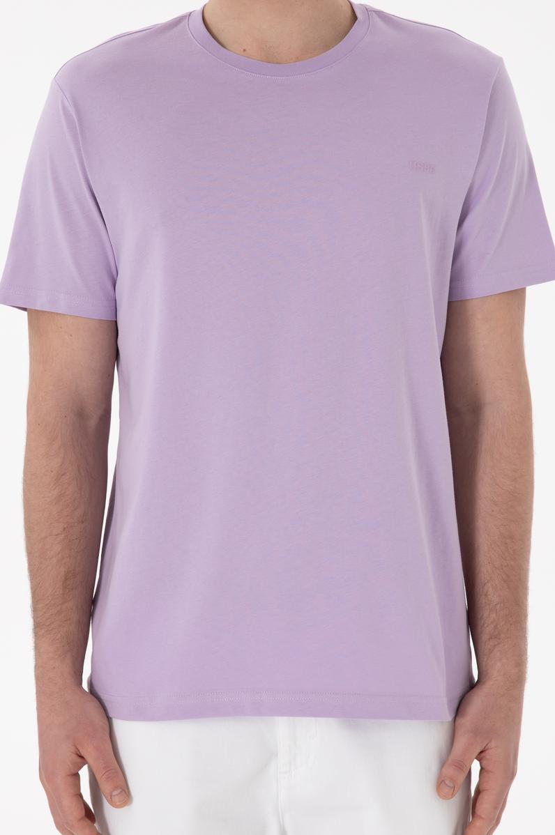 Erkek Regular Fit Bisiklet Yaka Lila Basic Tişört