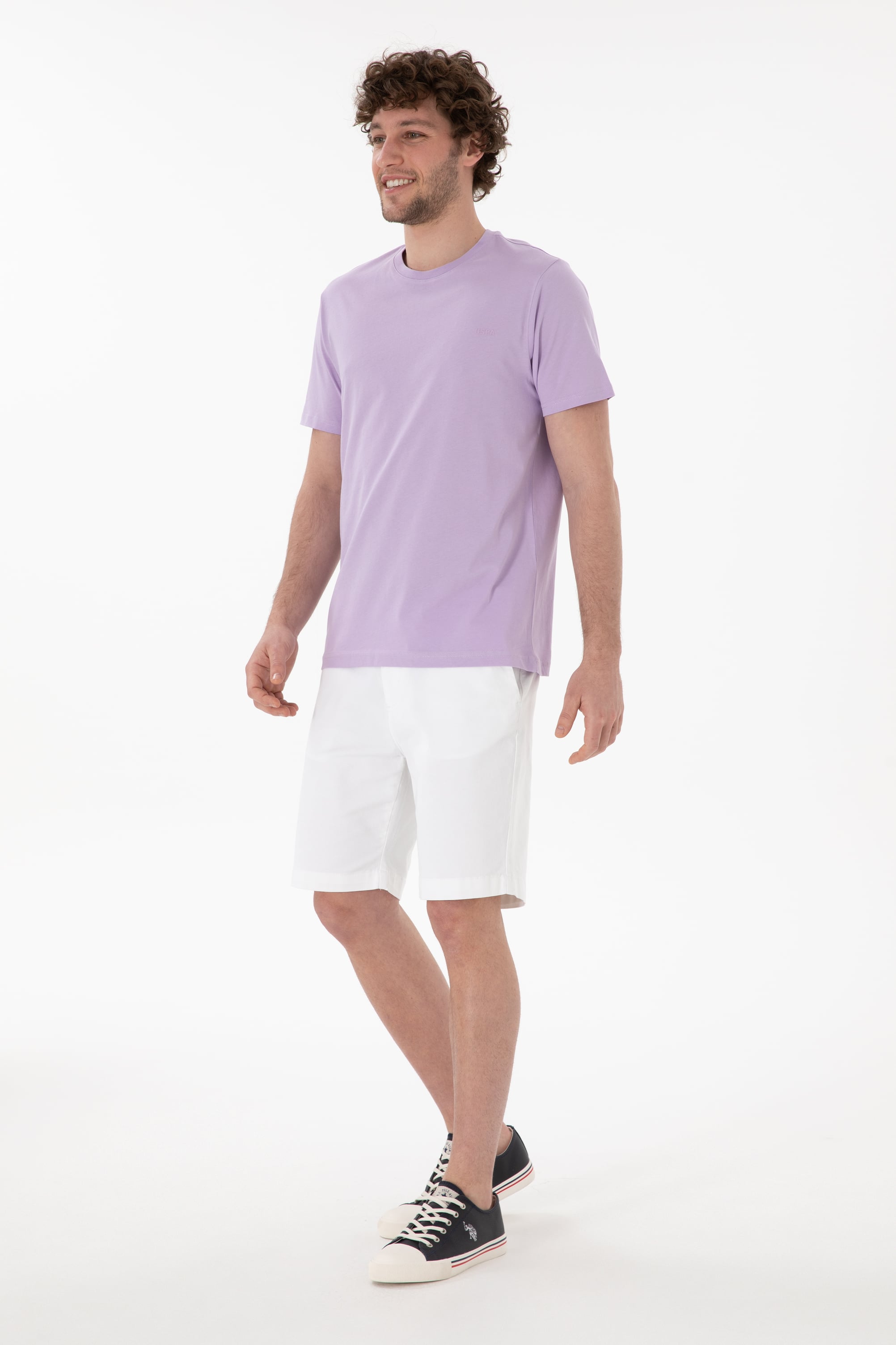 Erkek Regular Fit Bisiklet Yaka Lila Basic Tişört - Image 5