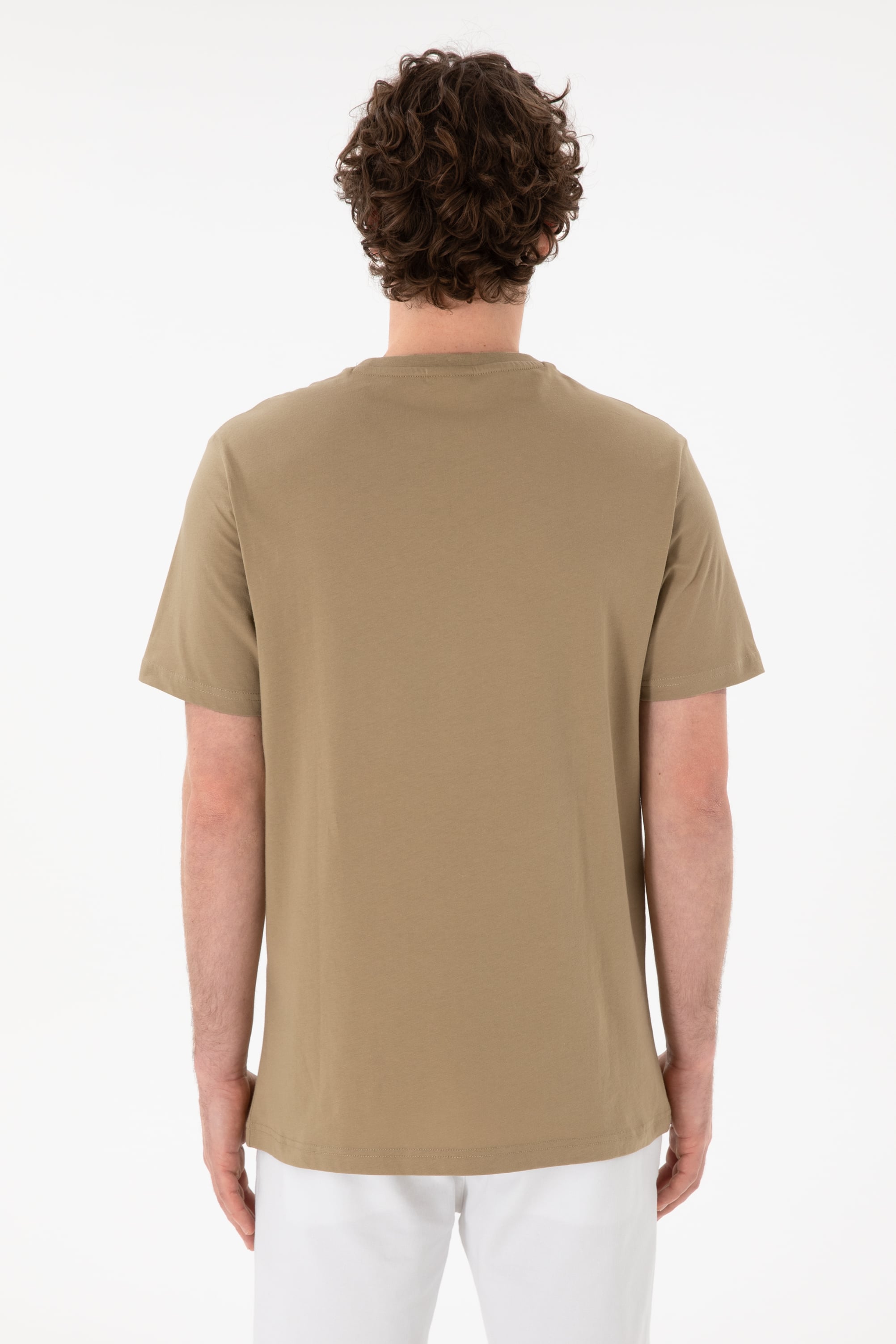 Erkek Regular Fit Bisiklet Yaka Haki Basic Tişört - Image 6