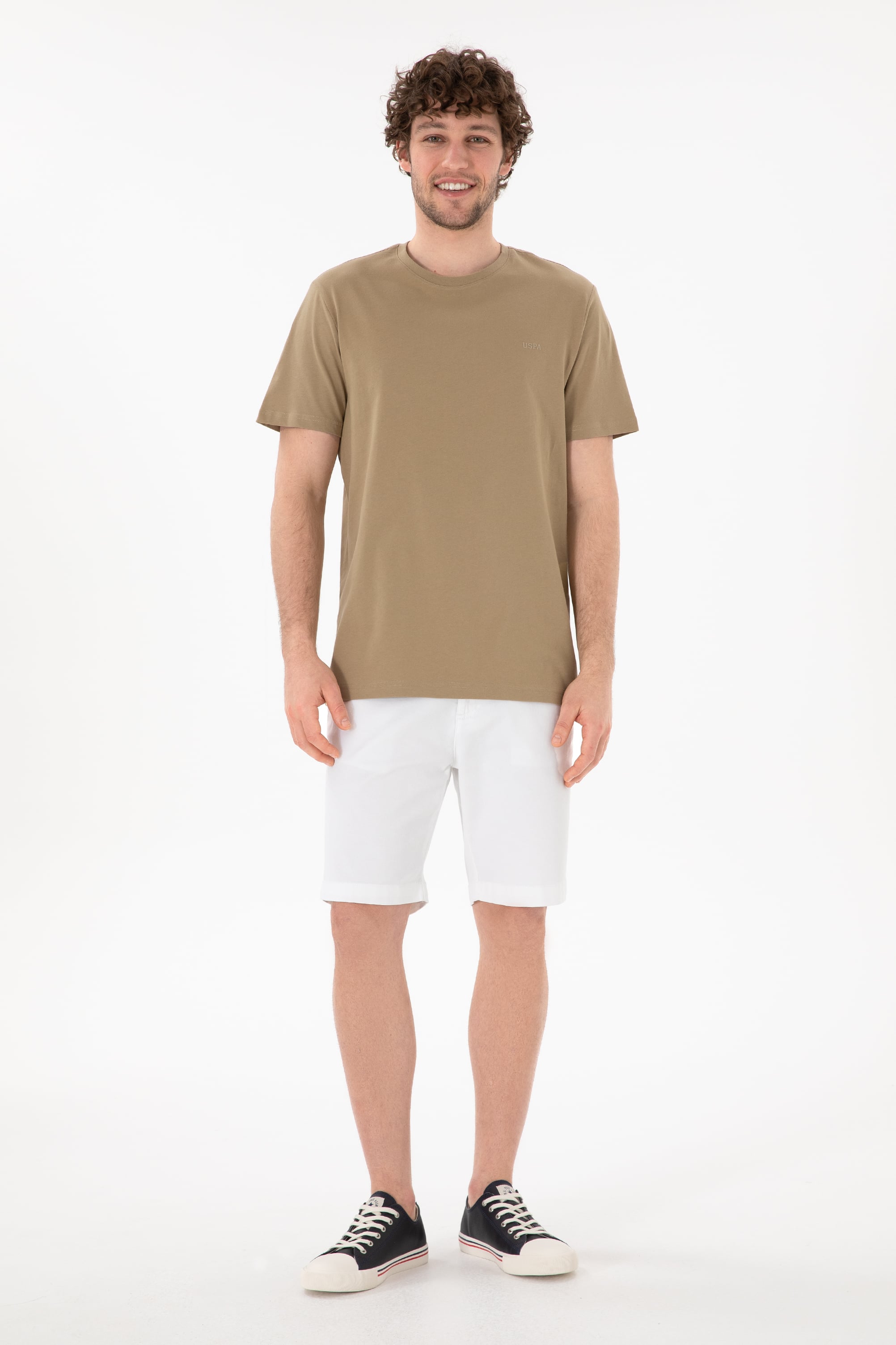 Erkek Regular Fit Bisiklet Yaka Haki Basic Tişört