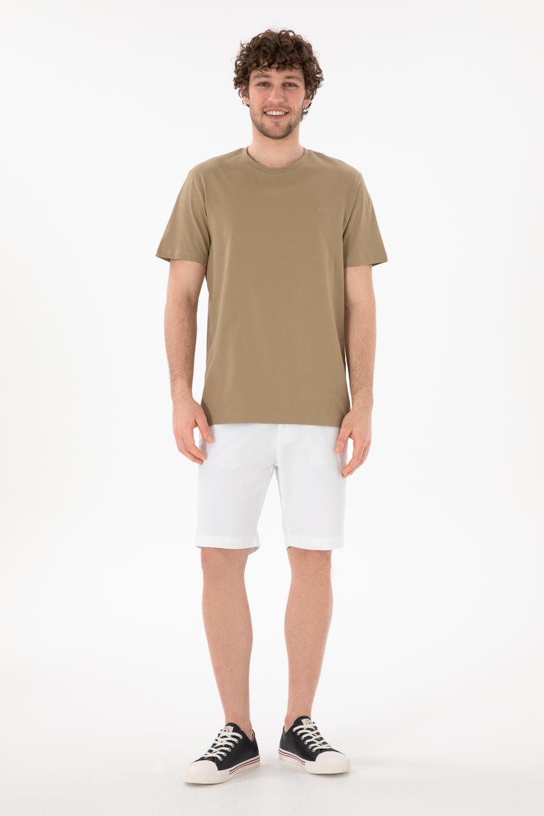 Erkek Regular Fit Bisiklet Yaka Haki Basic Tişört - 50305928041