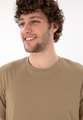 Erkek Regular Fit Bisiklet Yaka Haki Basic Tişört - 50305928041