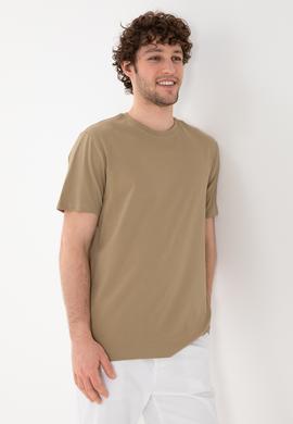 Erkek Regular Fit Bisiklet Yaka Haki Basic Tişört - 50305928041