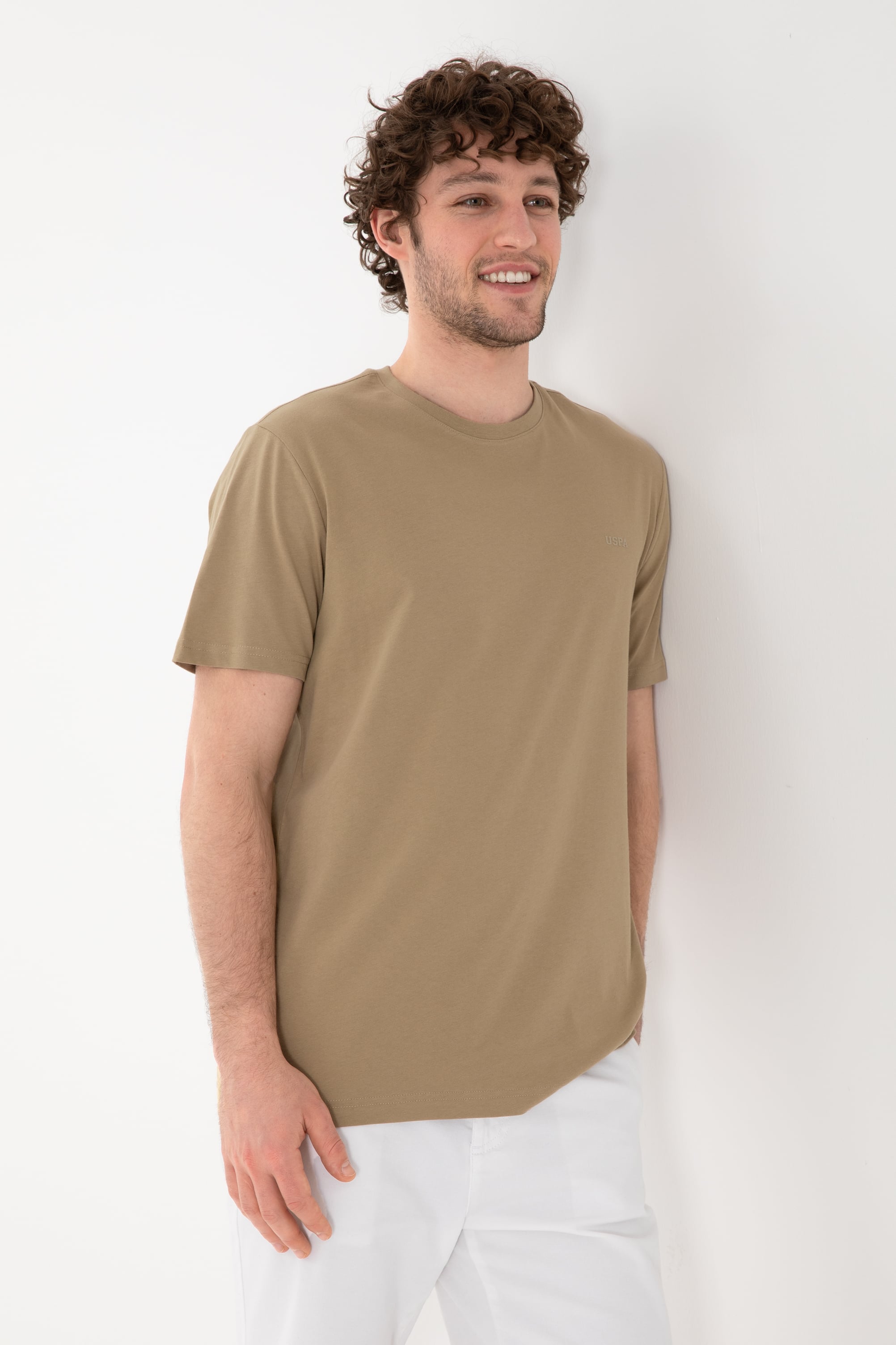 Erkek Regular Fit Bisiklet Yaka Haki Basic Tişört - Image 2