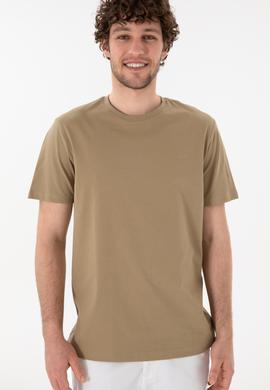 Erkek Regular Fit Bisiklet Yaka Haki Basic Tişört - 50305928041