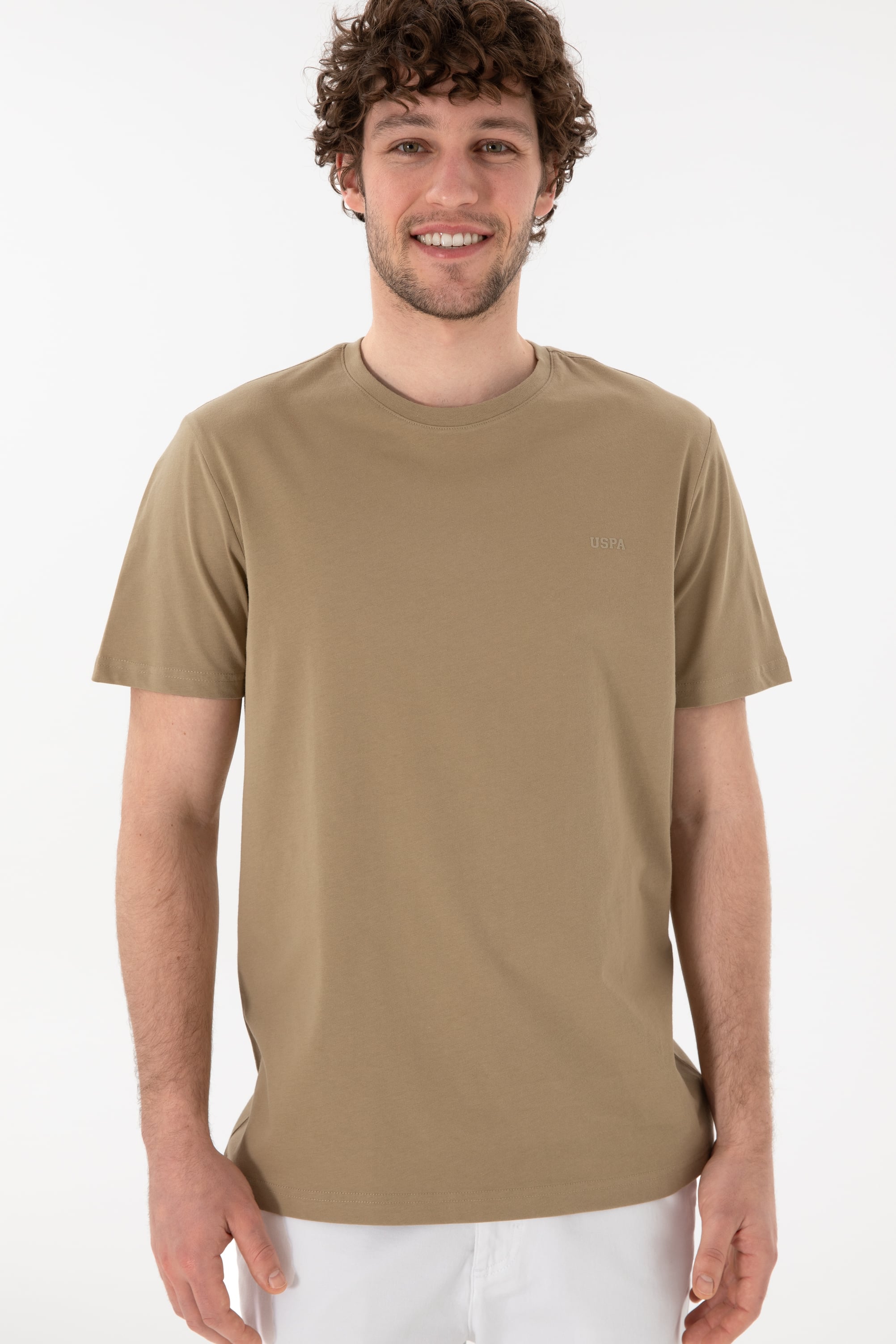 Erkek Regular Fit Bisiklet Yaka Haki Basic Tişört