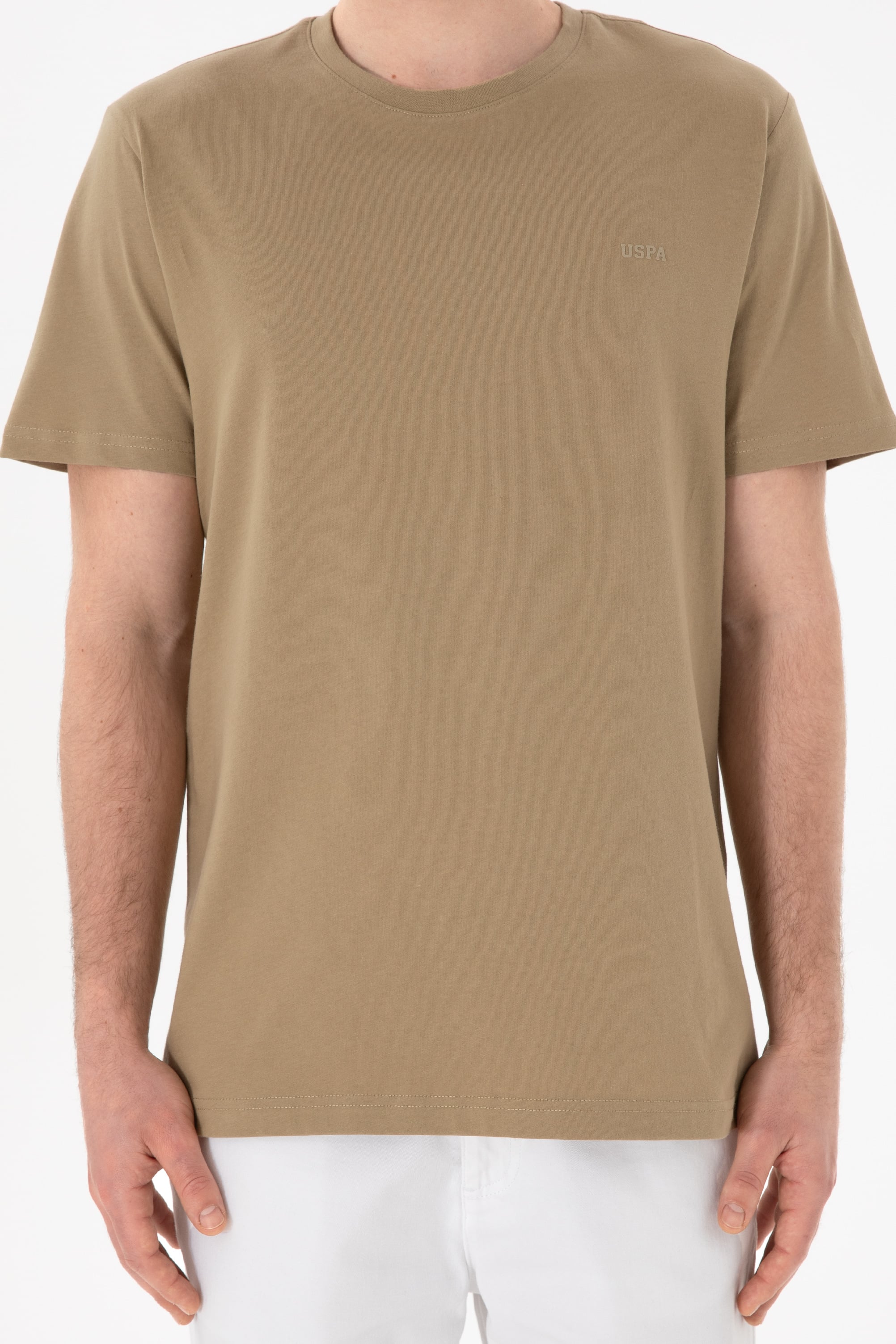 Erkek Regular Fit Bisiklet Yaka Haki Basic Tişört