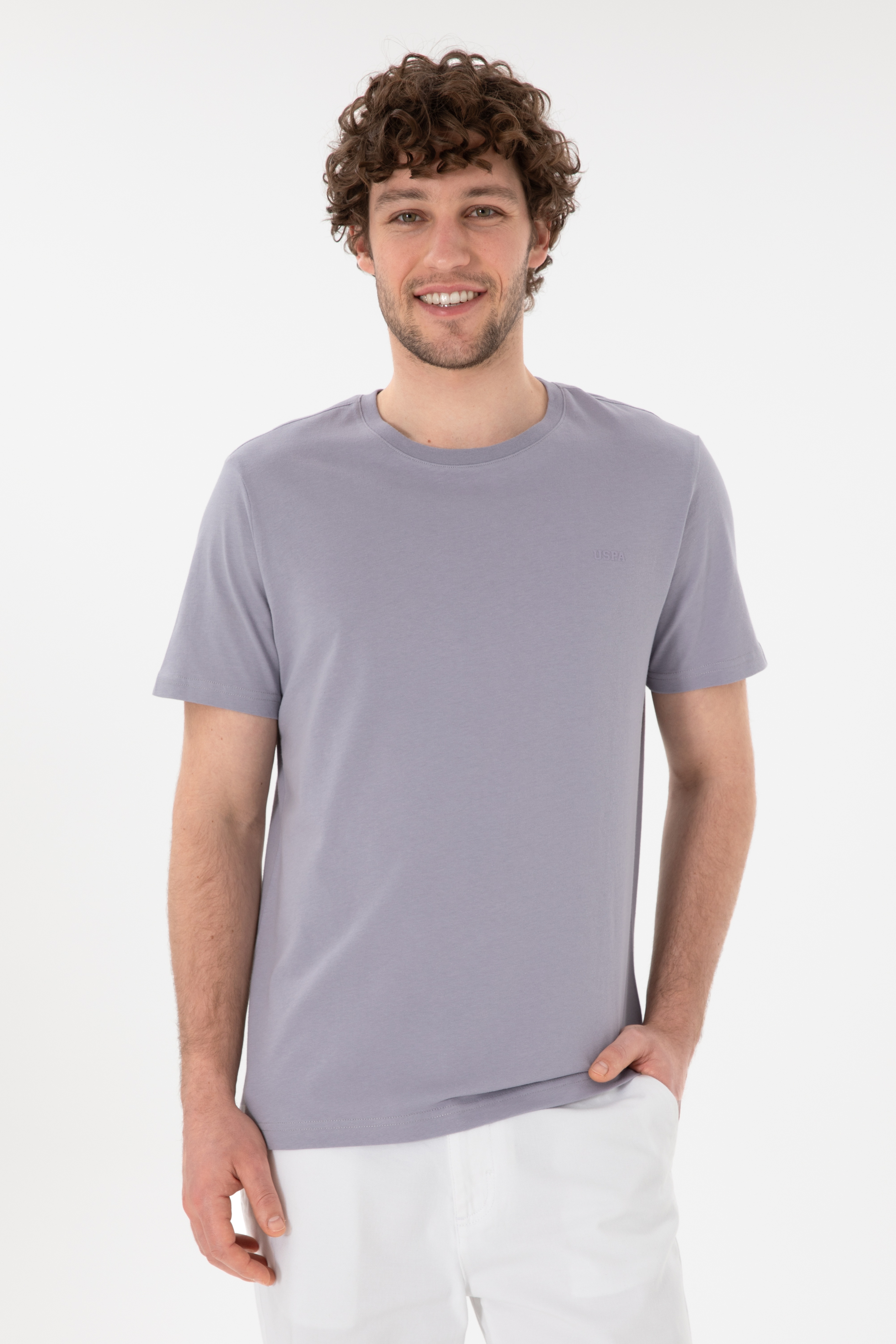 Erkek Regular Fit Bisiklet Yaka Gri Basic Tişört - Image 1