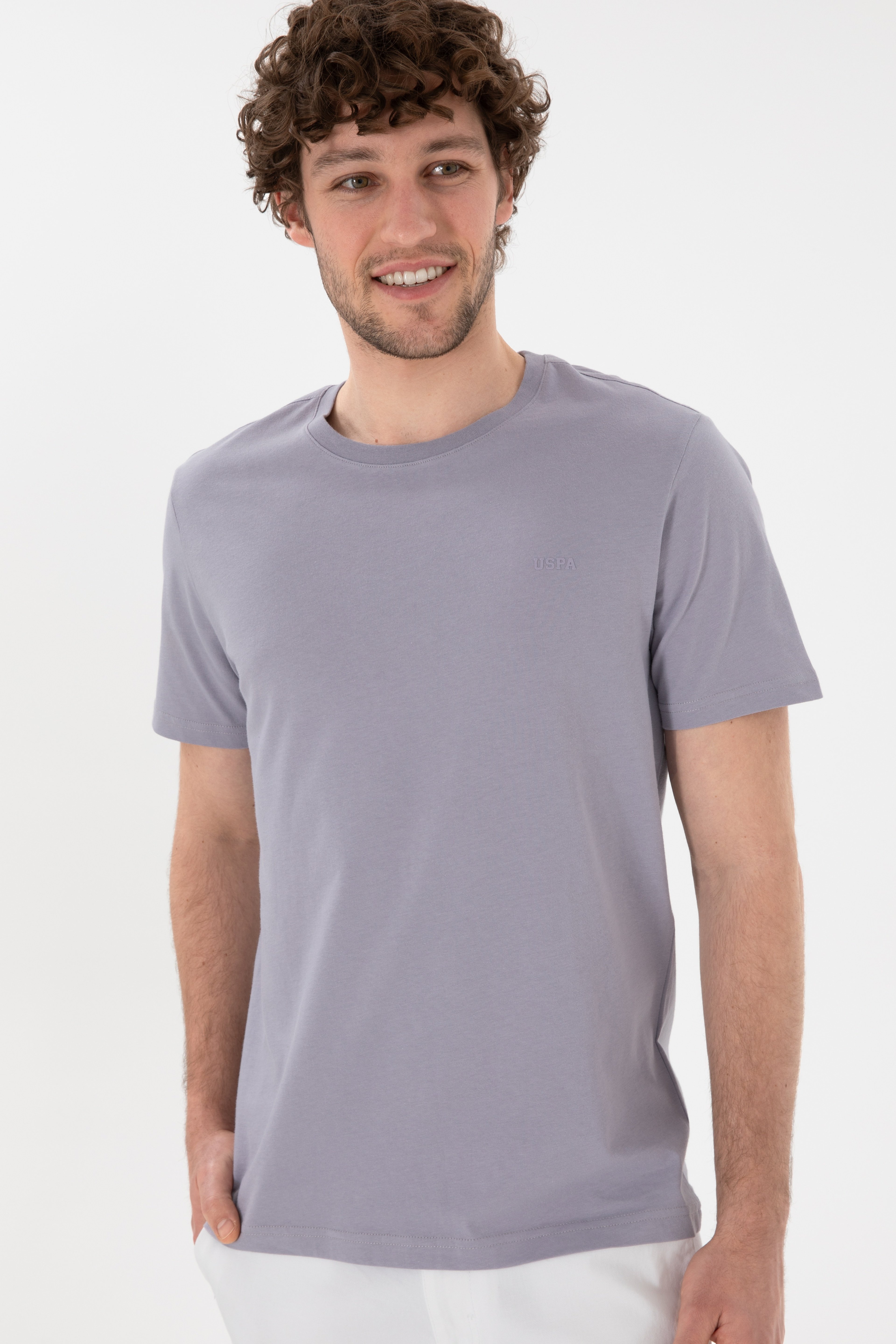 Erkek Regular Fit Bisiklet Yaka Gri Basic Tişört - Image 4