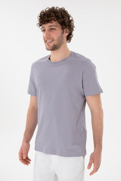 Erkek Regular Fit Bisiklet Yaka Gri Basic Tişört