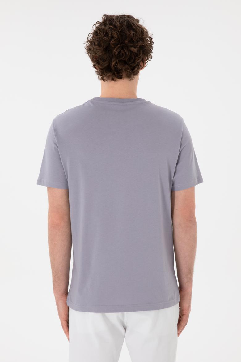 Erkek Regular Fit Bisiklet Yaka Gri Basic Tişört - 50305928168