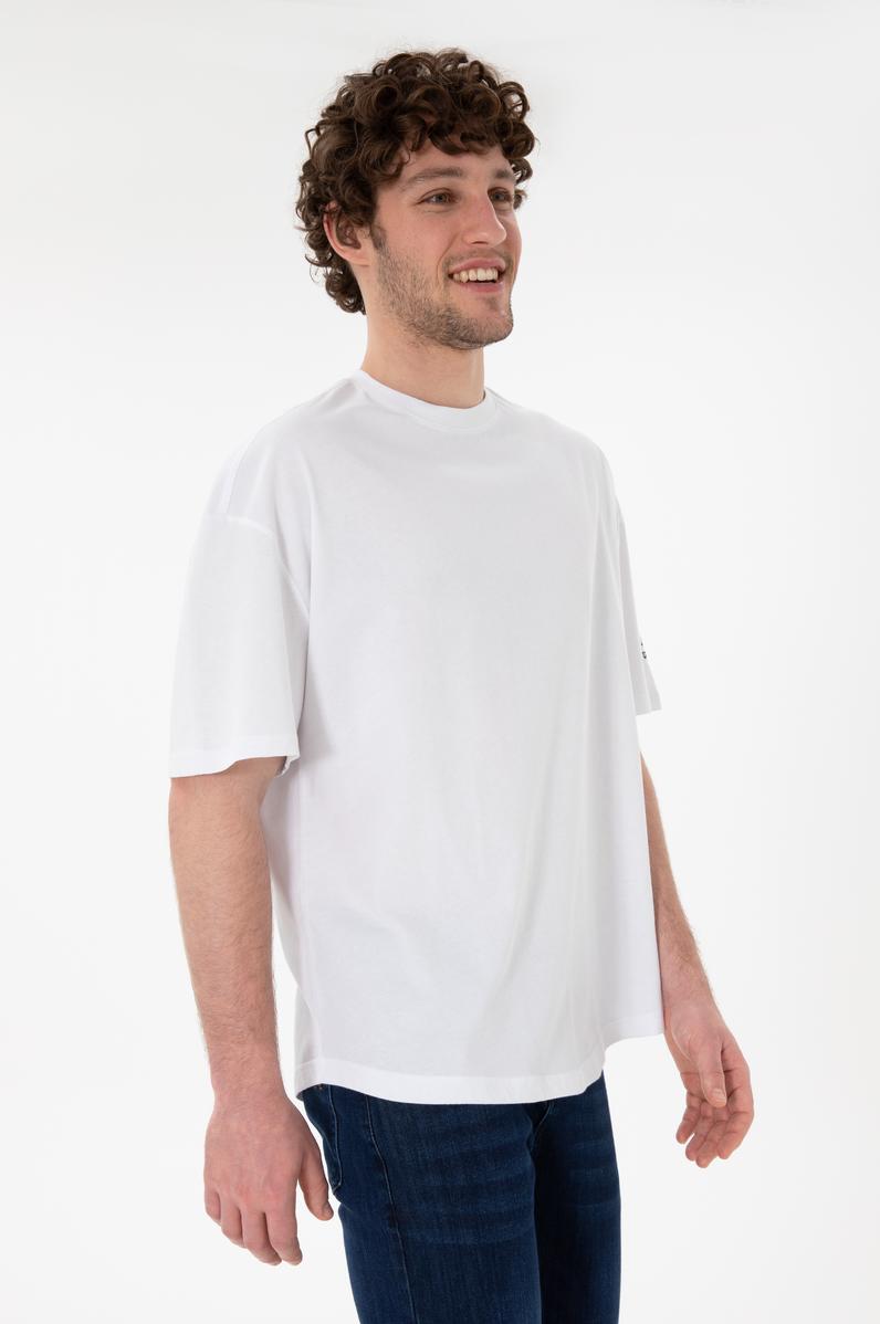 Erkek Long Fit Bisiklet Yaka Beyaz Basic Tişört