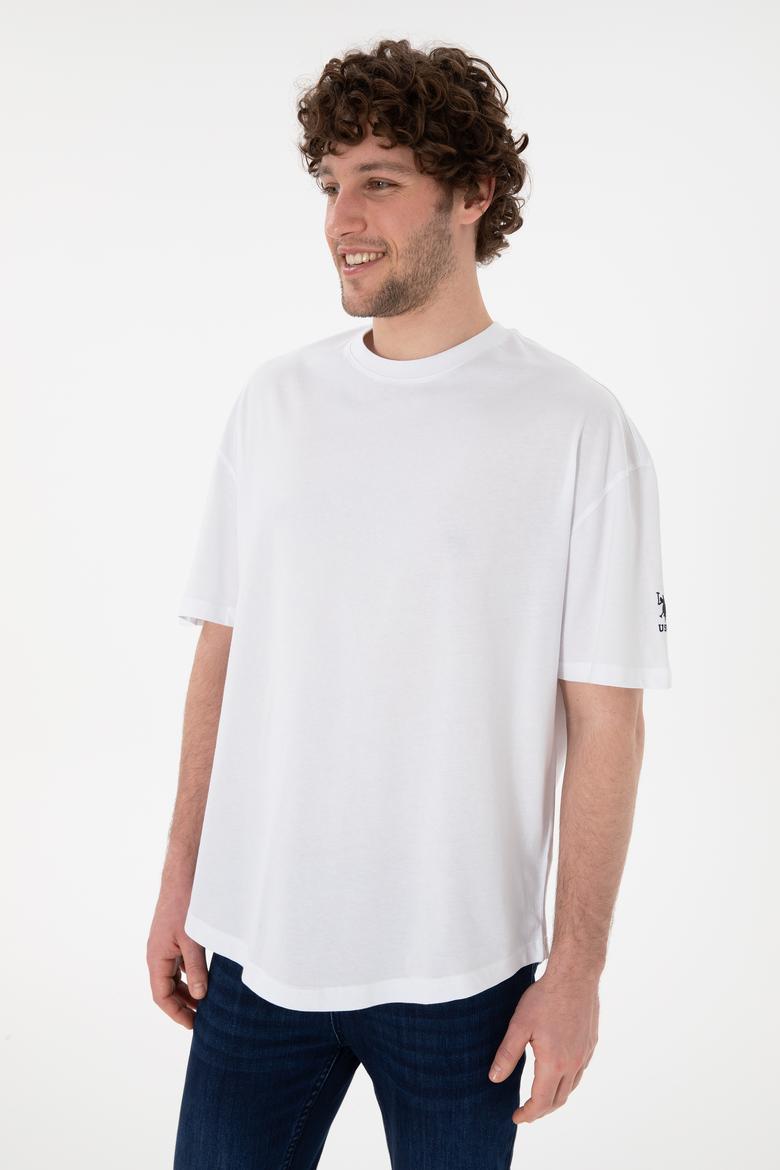 Erkek Long Fit Bisiklet Yaka Beyaz Basic Tişört - 50305988040