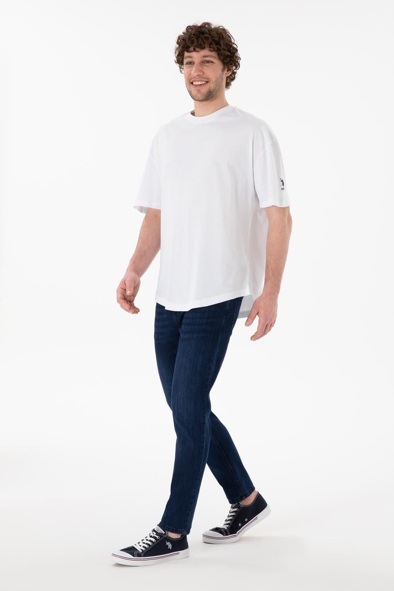 Erkek Long Fit Bisiklet Yaka Beyaz Basic Tişört - 50305988040