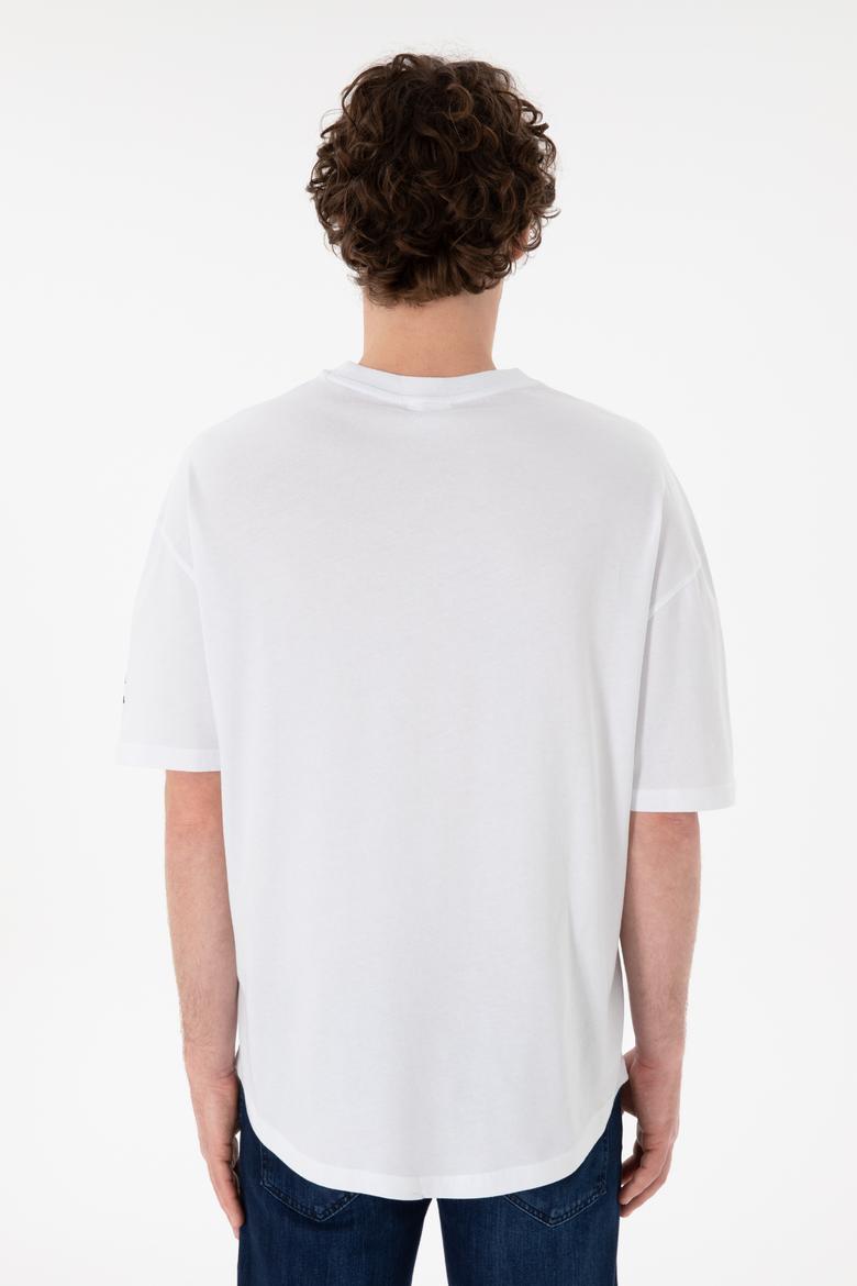 Erkek Long Fit Bisiklet Yaka Beyaz Basic Tişört - 50305988040